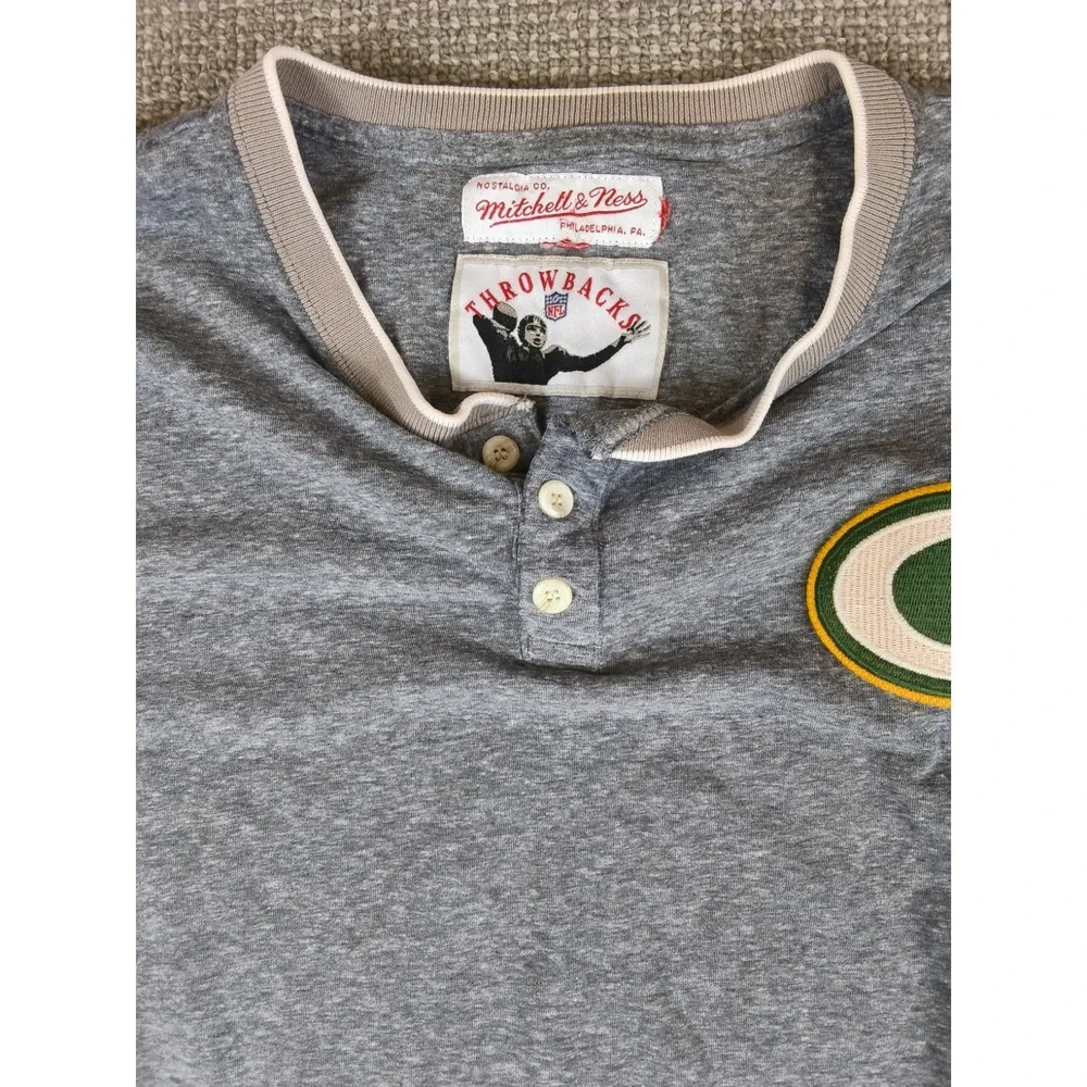 Mitchell & Ness Green Bay Packers Henley Shirt XL 3/4 Sleeve Raglan NFL Football